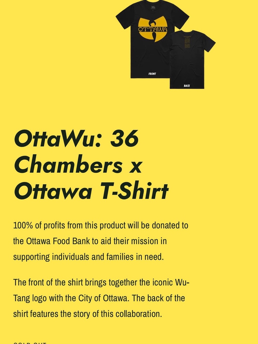 Ottawa/Wu-Tang collab Graphic Tee - Black with Yellow Logo - Picture 7 of 7